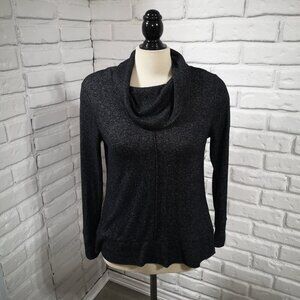 Cleo Ladies Size XS Black with Specs of Grey Lightweight Cowl Neck Sweater